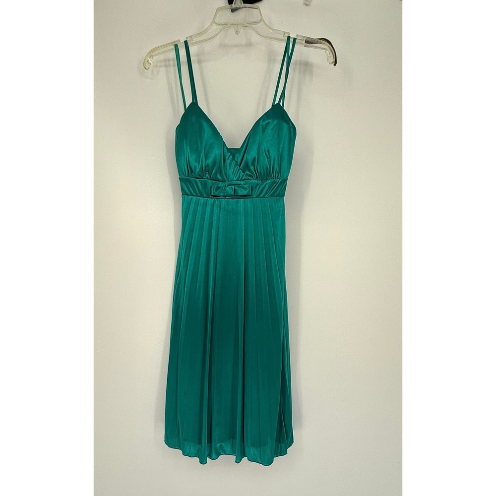 Y2K Teal Satin Slip Dress iZ Cyber California Spaghetti Strap Party Mini M